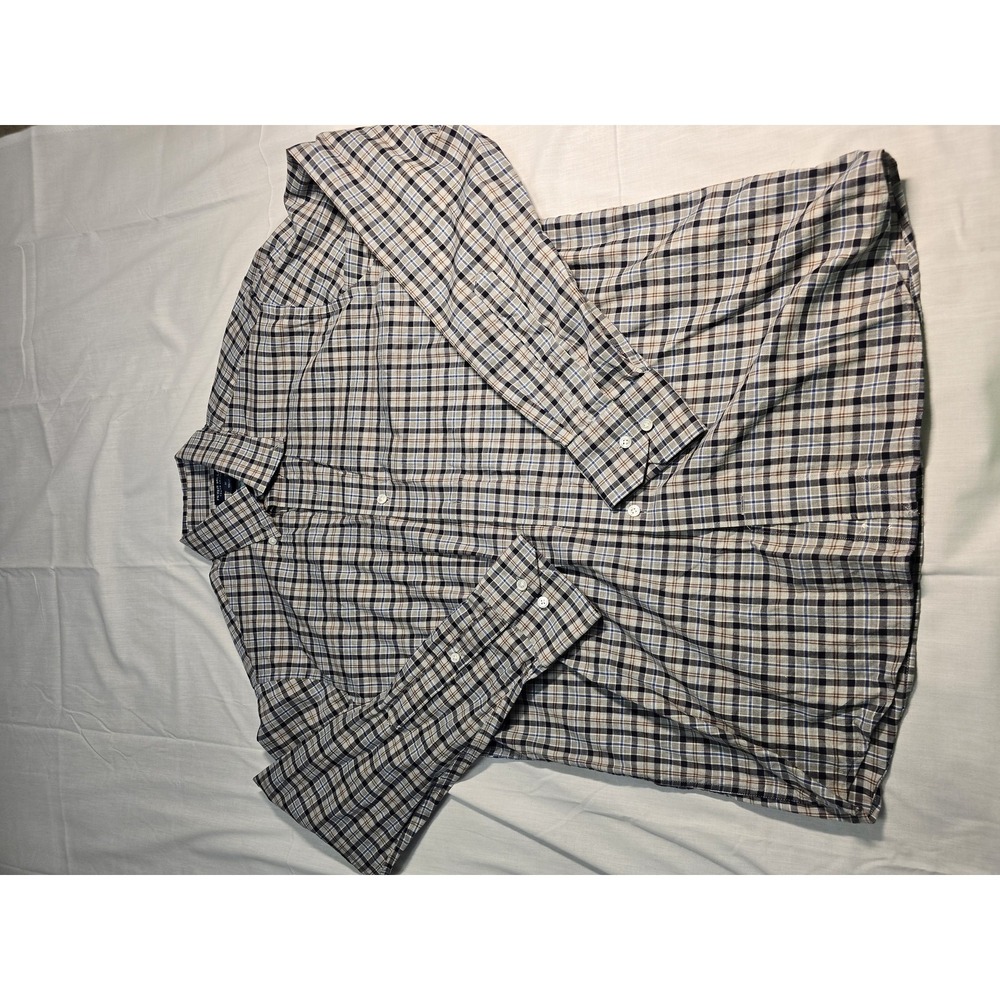 Peter Millar Shirt Mens Medium Blue Brown Plaid Button Down Flex Finish Cotton